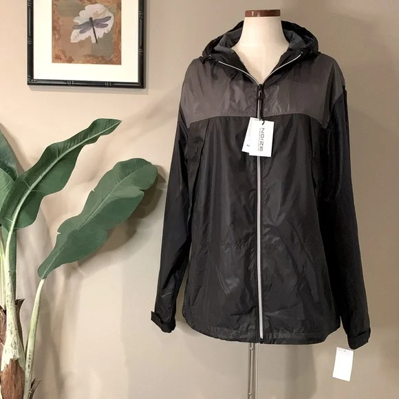 NWT Noize Colorblock Oden Hooded Zip Up Windbreaker, Black & Gray, Size L - Picture 2 of 16